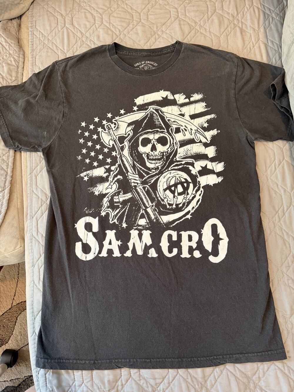 Sons Of Anarchy Shirt Mens Large Black SAMCRO Grim Reaper Biker
